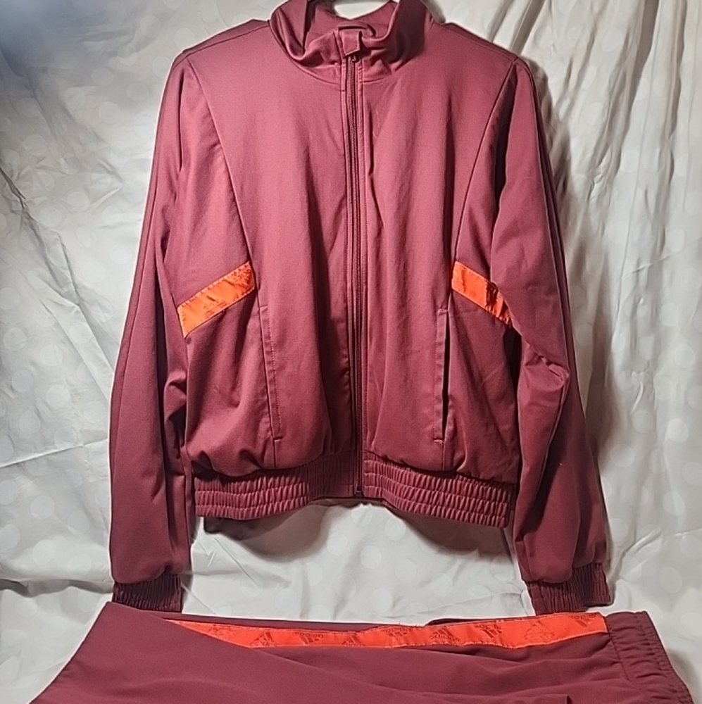 Adidas Women’s Burgundy Tracksuit Set - Pants and Jacket - Size XS